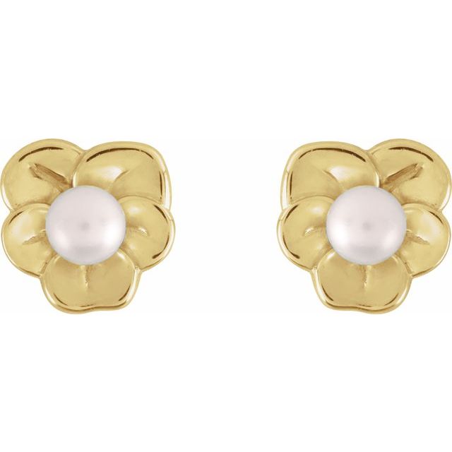 14K Yellow Cultured Seed Pearl Floral Earrings