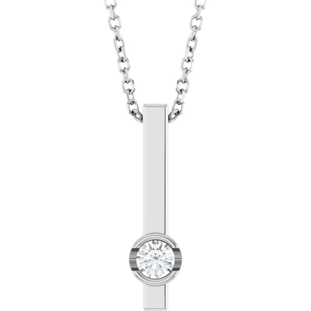 14K White 1/10 Natural Diamond Bar 16-18' Necklace