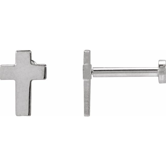 14K White 7x5 mm Cross Earrings