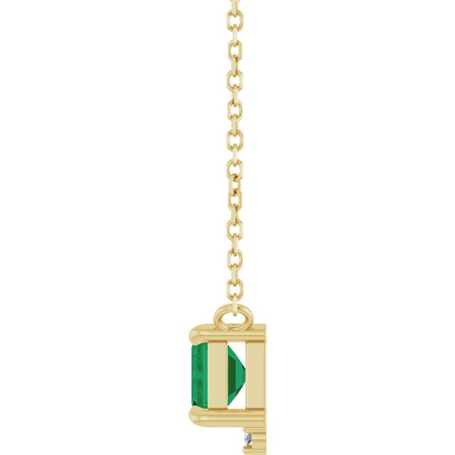 14K Yellow Lab-Grown Emerald & .025 CTW Natural Diamond 18' Necklace