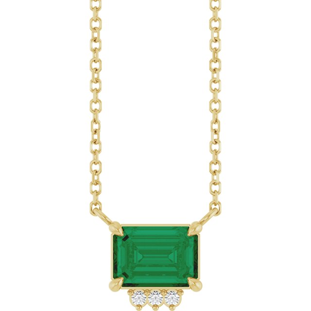 14K Yellow Lab-Grown Emerald & .025 CTW Natural Diamond 18' Necklace