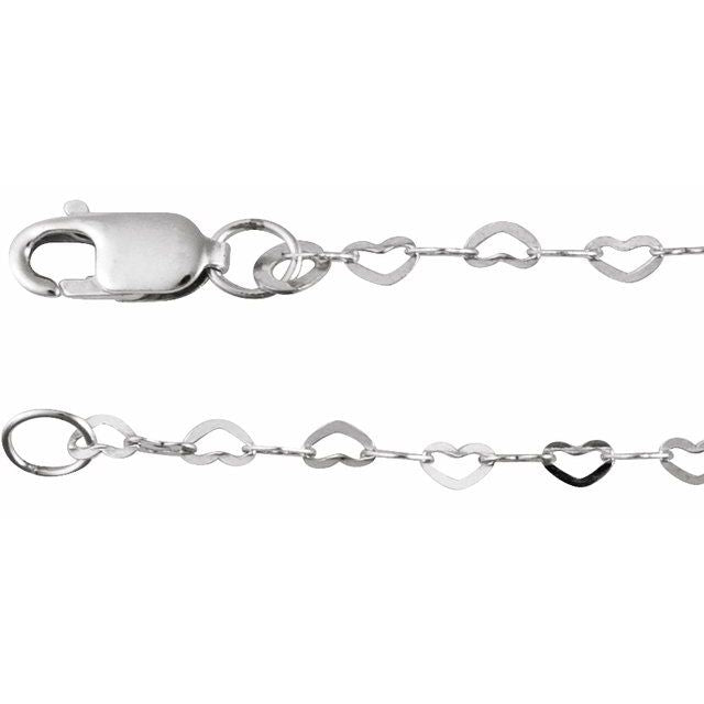 Sterling Silver 1.9 mm Heart 7' Chain