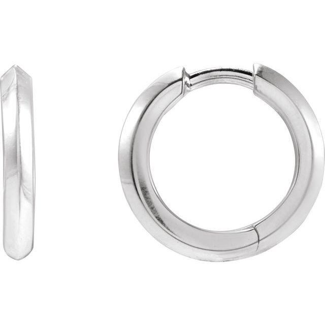 14k White Knife-edge Hinge 15 Mm Hoop Earrings