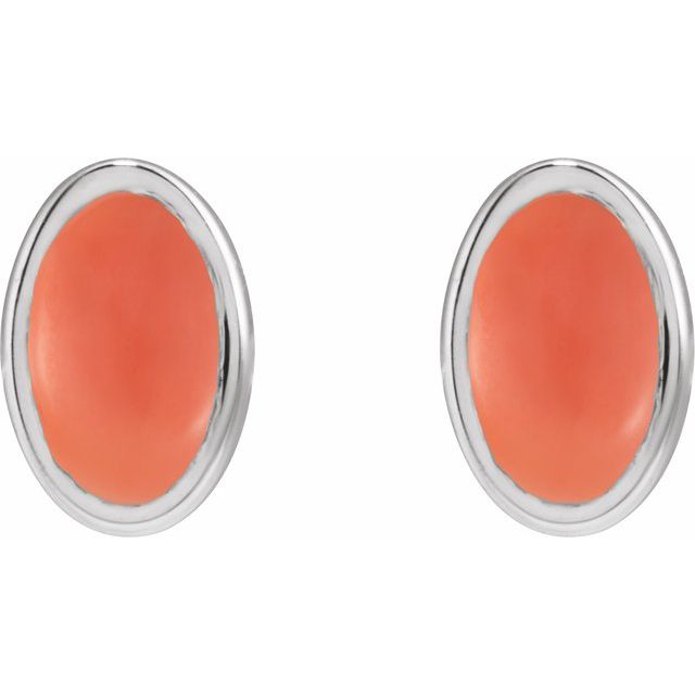 14k White Natural Pink Coral Earrings