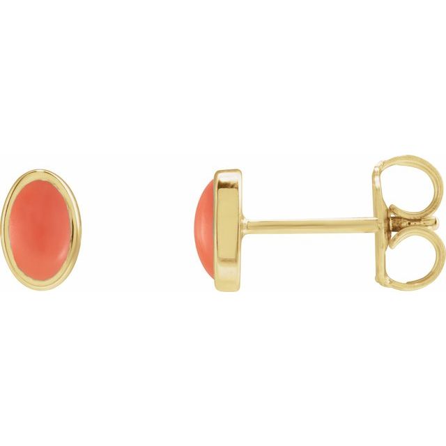 14K Yellow Natural Pink Coral Earrings