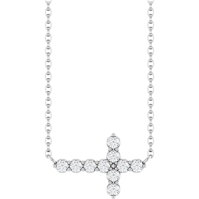 14K White 1/3 CTW Lab-Grown Diamond Sideways Cross 18' Necklace