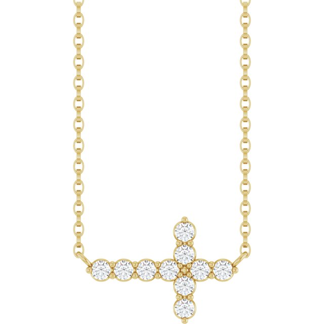 14K Yellow 1/3 CTW Lab-Grown Diamond Sideways Cross 18' Necklace