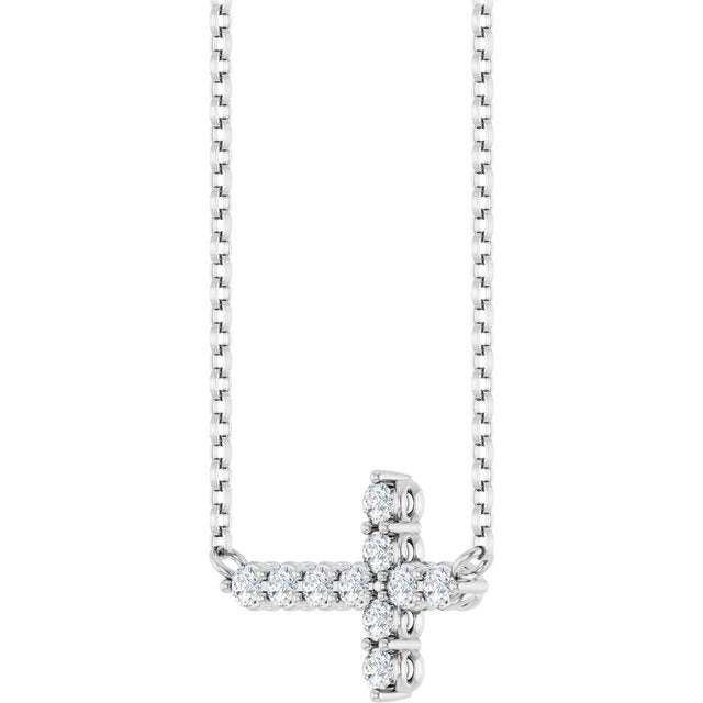 14K White 1/3 CTW Lab-Grown Diamond Sideways Cross 18' Necklace
