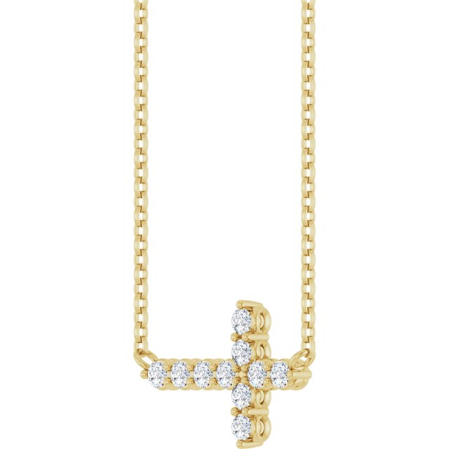 14K Yellow 1/3 CTW Lab-Grown Diamond Sideways Cross 18' Necklace