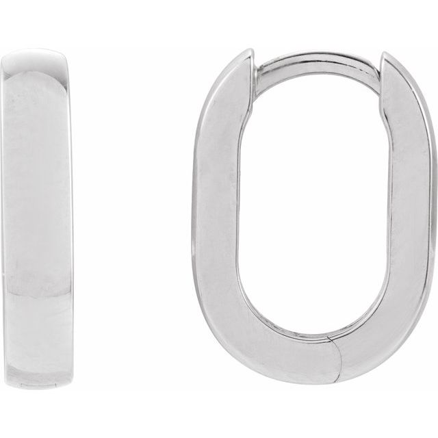 14K White Elongated Domed 14 mm Hoop Earrings