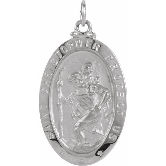 14K White 25x18 mm Oval St. Christopher Medal