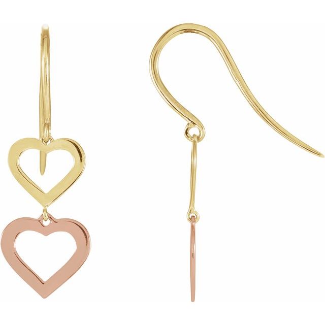 14K Yellow/Rose Double Heart Earrings