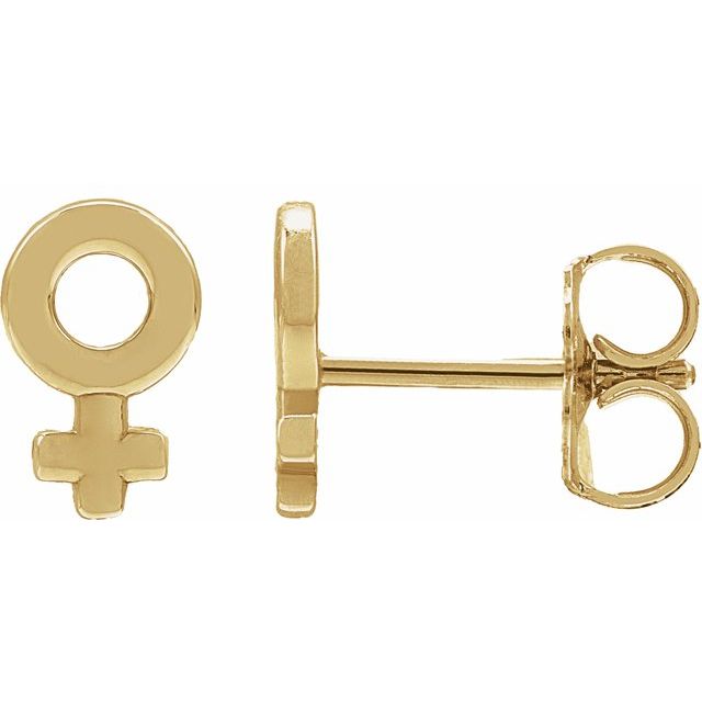 14K Yellow Venus Symbol Stud Earrings