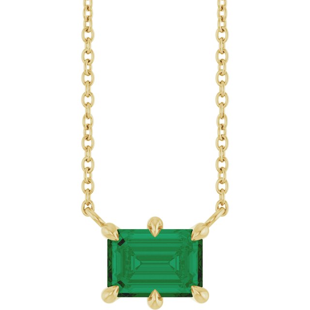 14K Yellow Lab-Grown Emerald 18' Necklace