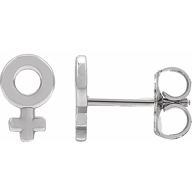 14K White Venus Symbol Stud Earrings
