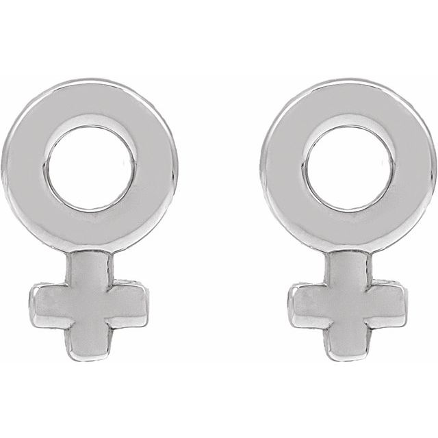14K White Venus Symbol Stud Earrings