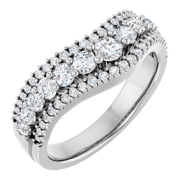 14K White 1 CTW Lab-Grown Diamond Accented Contour Band