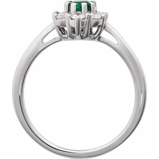 14K White Lab-Grown Emerald & 3/8 CTW Natural Diamond Ring