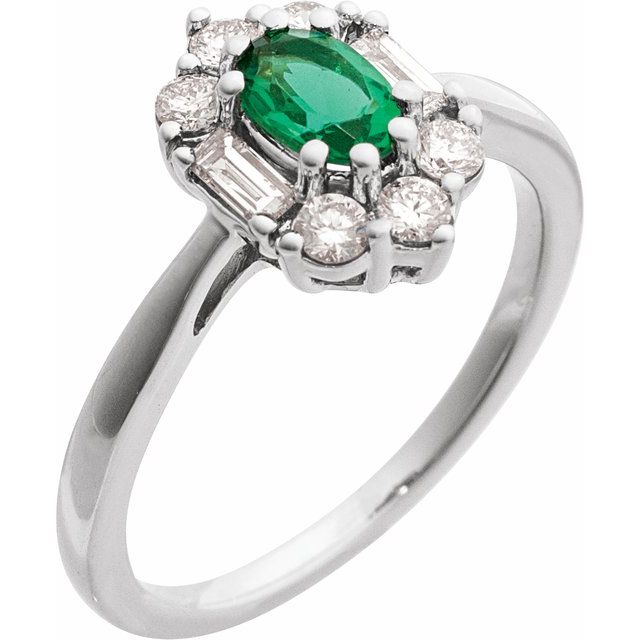 14K White Lab-Grown Emerald & 3/8 CTW Natural Diamond Ring