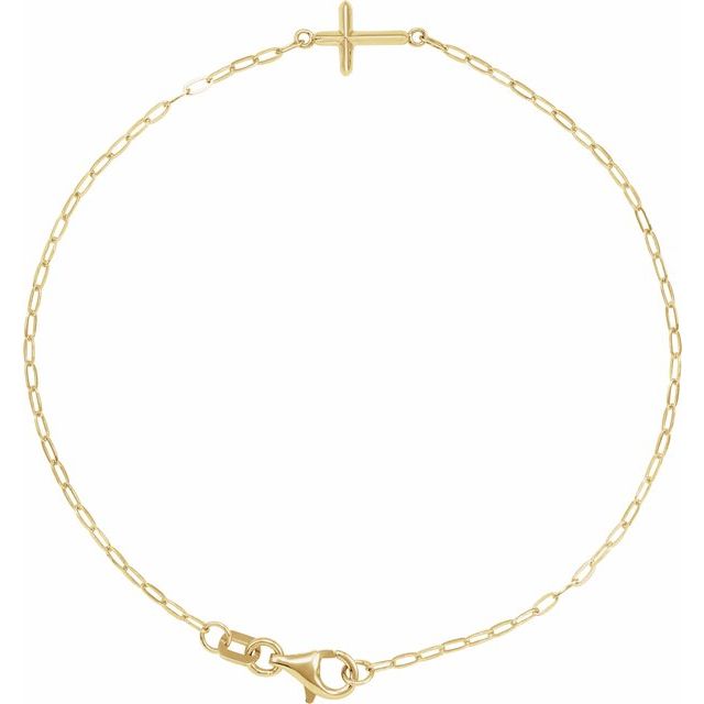 14K Yellow Sideways Cross 7' Bracelet