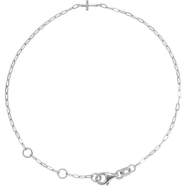 14K White Sideways Cross Paperclip-Style Chain 6 1/2-7 1/2' Bracelet