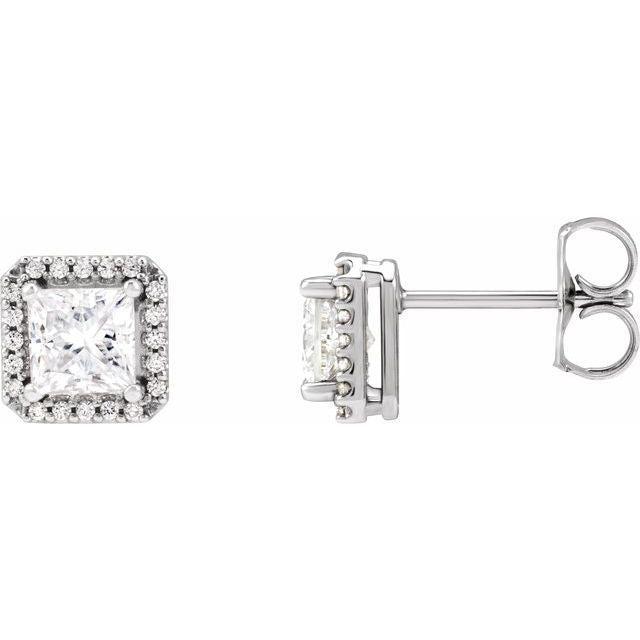 14K White Stuller Lab-Grown Moissanite & .08 CTW Natural Diamond Halo-Style Earrings