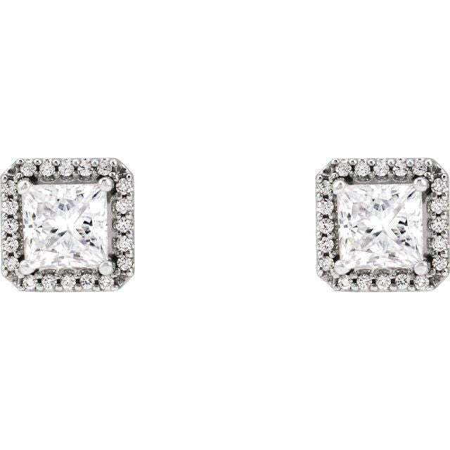 14K White Stuller Lab-Grown Moissanite & .08 CTW Natural Diamond Halo-Style Earrings