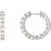 14K White 2 1/5 CTW Lab-Grown Diamond Inside-Outside Hoop Earrings