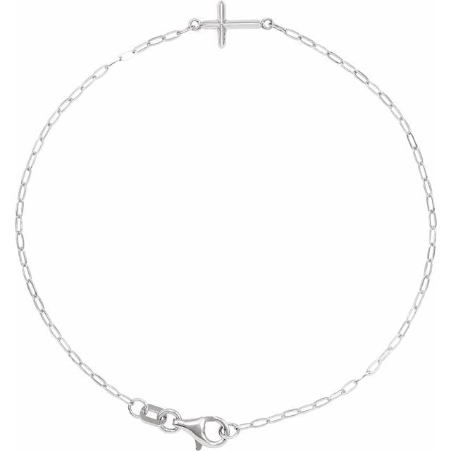 Sterling Silver Sideways Cross 7' Bracelet