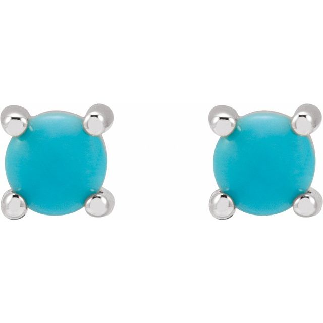 14K White 4 mm Natural Turquoise Earrings