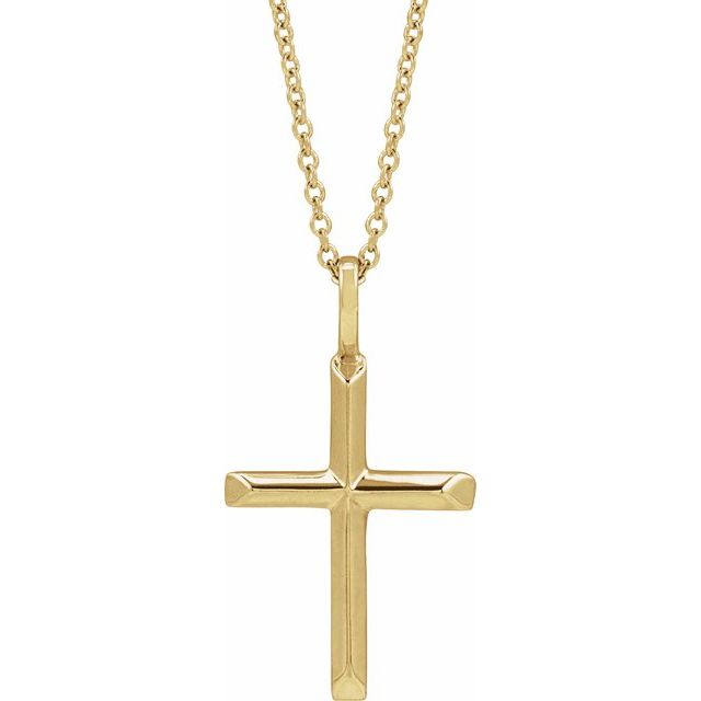 14K Yellow Knife-Edge Cross 16-18' Necklace