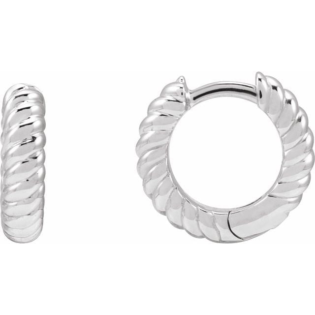 14K White Left Hinged Rope Hoop Earring