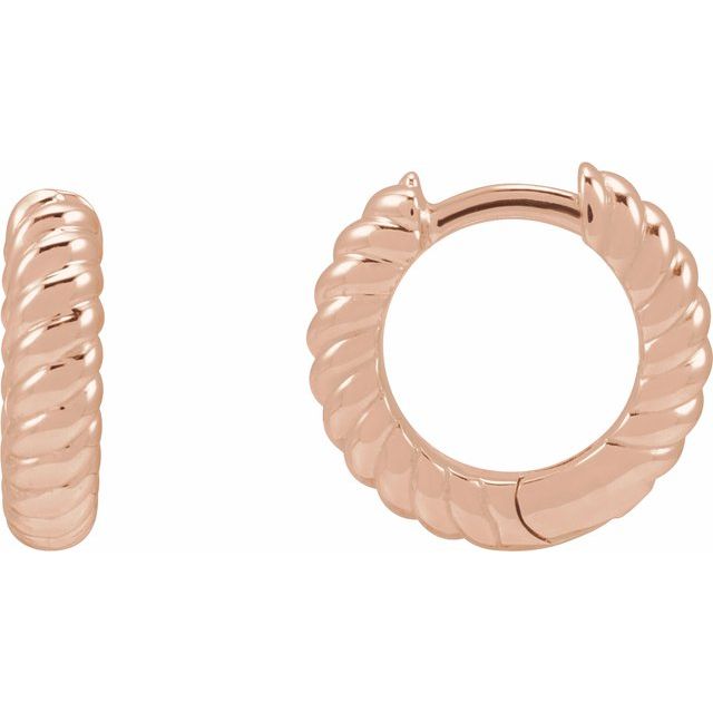 14K Rose Left Hinged Rope Hoop Earring