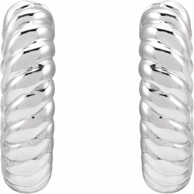 14K White Hinged Rope Hoop Earrings