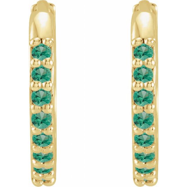 14K Yellow Lab-Grown Emerald 12.5 mm Huggie Earrings