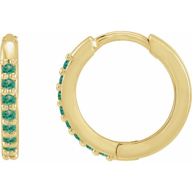 14K Yellow Lab-Grown Emerald 12.5 mm Huggie Earrings