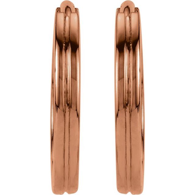 14K Rose Grooved Hinged 10.3 mm Huggie Hoop Earrings