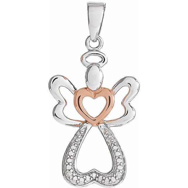 Sterling Silver &  14K Rose Gold Vermeil .006 CTW Natural Diamond Angel Pendant