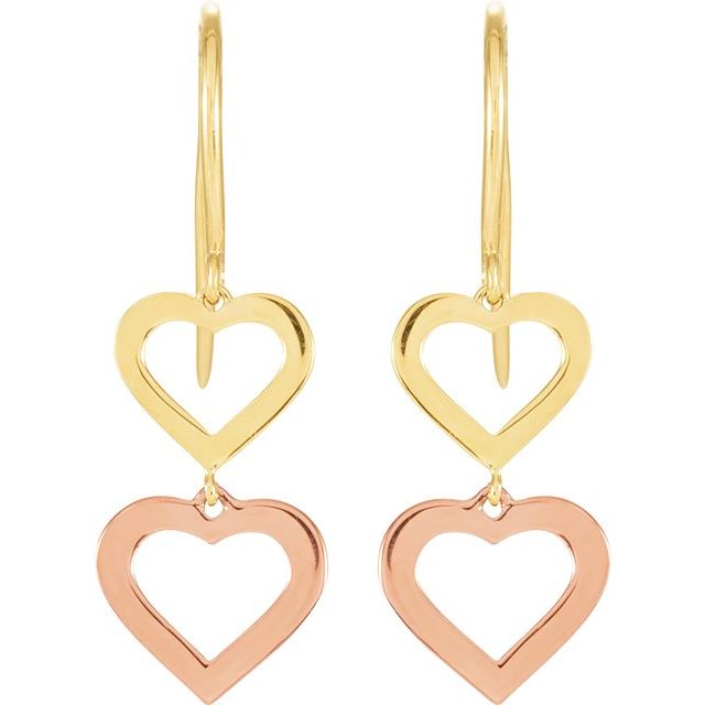 14K Yellow/Rose Double Heart Earrings