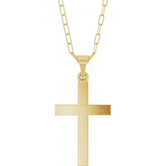 14K Yellow Cross & Paperclip-Style Chain 18' Necklace