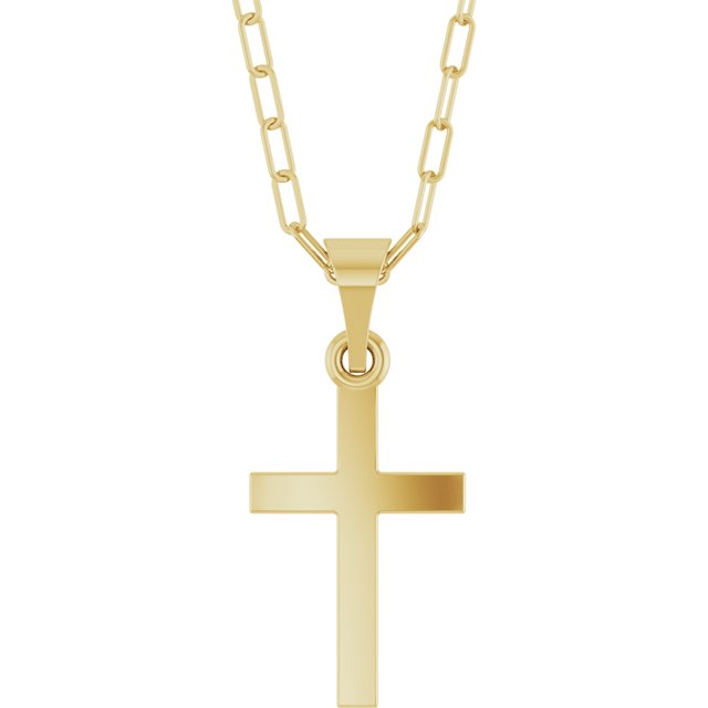 14K Yellow Cross & Paperclip-Style Chain 18' Necklace