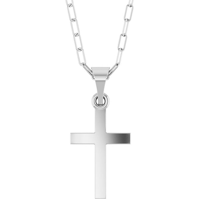 Sterling Silver Cross & Paperclip-Style Chain 18' Necklace
