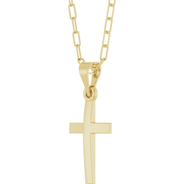 14K Yellow Cross & Paperclip-Style Chain 18' Necklace