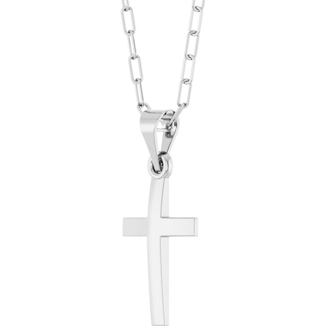 Sterling Silver Cross & Paperclip-Style Chain 18' Necklace