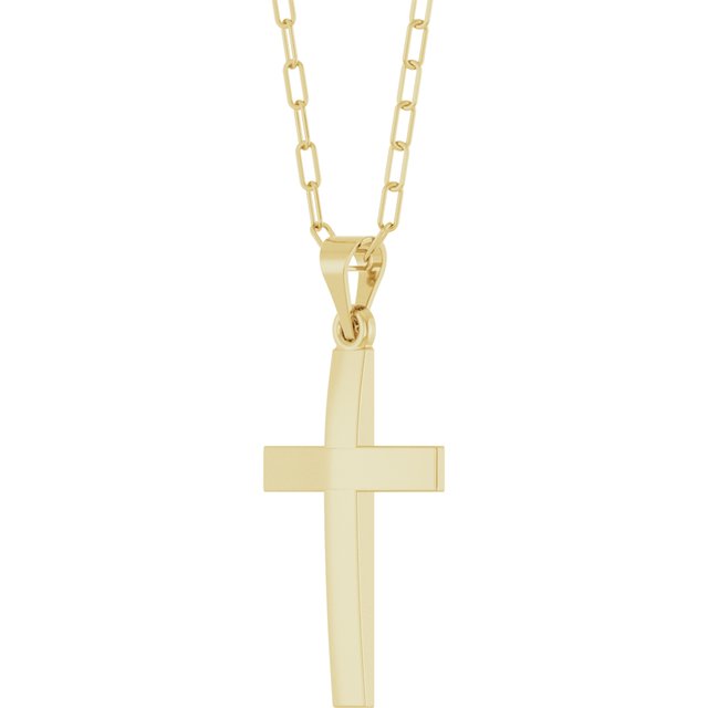 14K Yellow Cross & Paperclip-Style Chain 18' Necklace