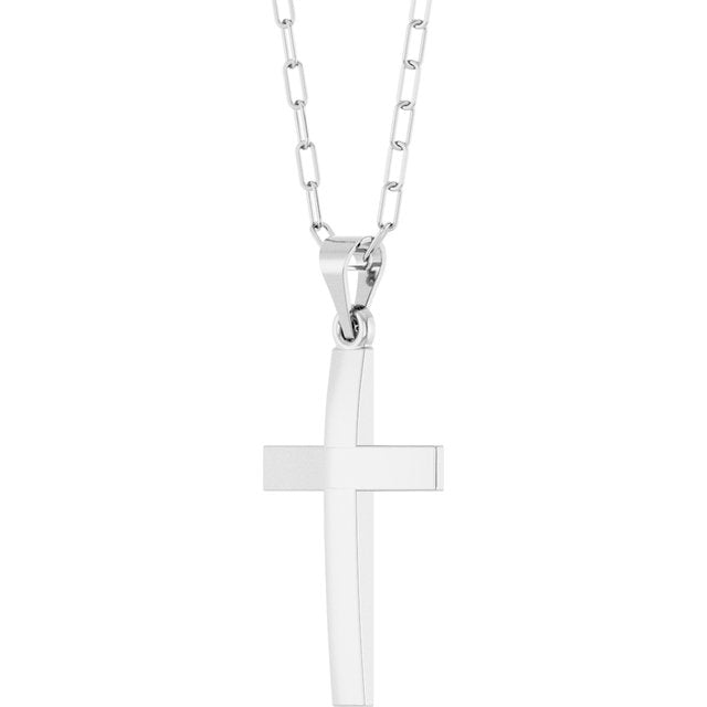 Sterling Silver Cross & Paperclip-Style Chain 18' Necklace
