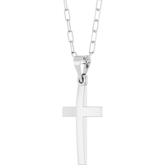 14K White Cross & Paperclip-Style Chain 18' Necklace