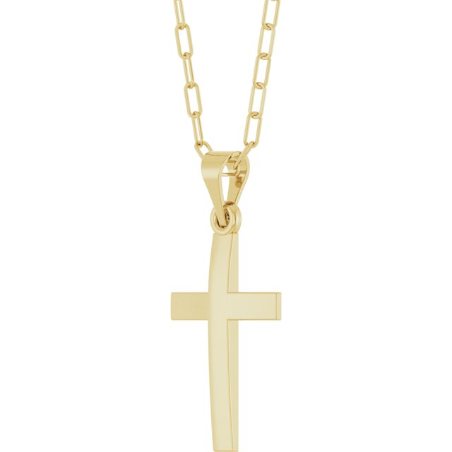 14K Yellow Cross & Paperclip-Style Chain 18' Necklace
