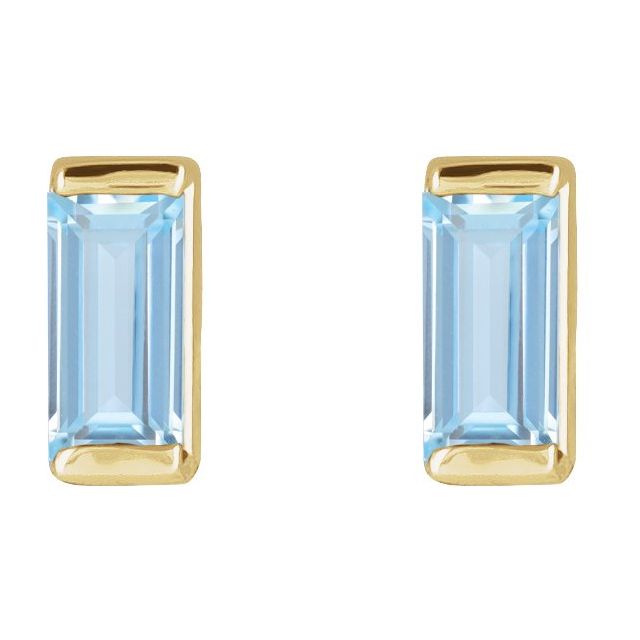 14k Yellow Lab-grown Aqua Sapphire Earrings