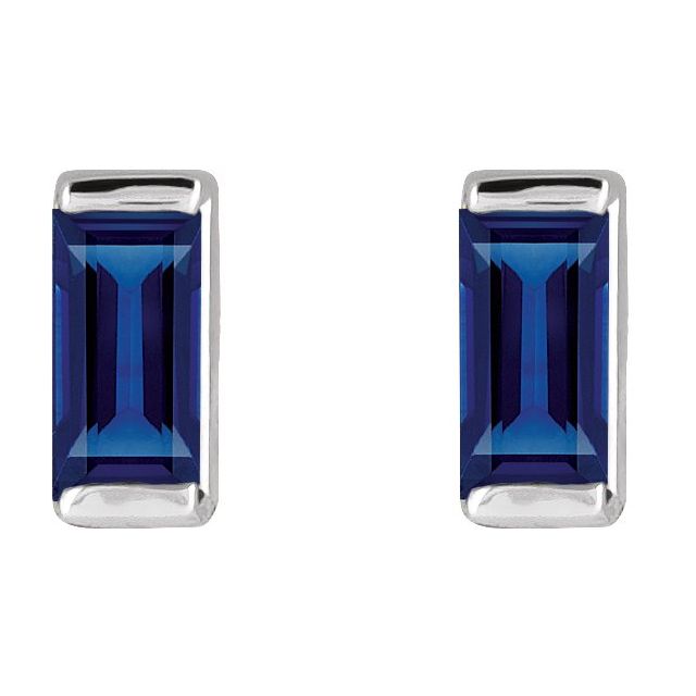 14K White Lab-Grown Blue Sapphire Earrings